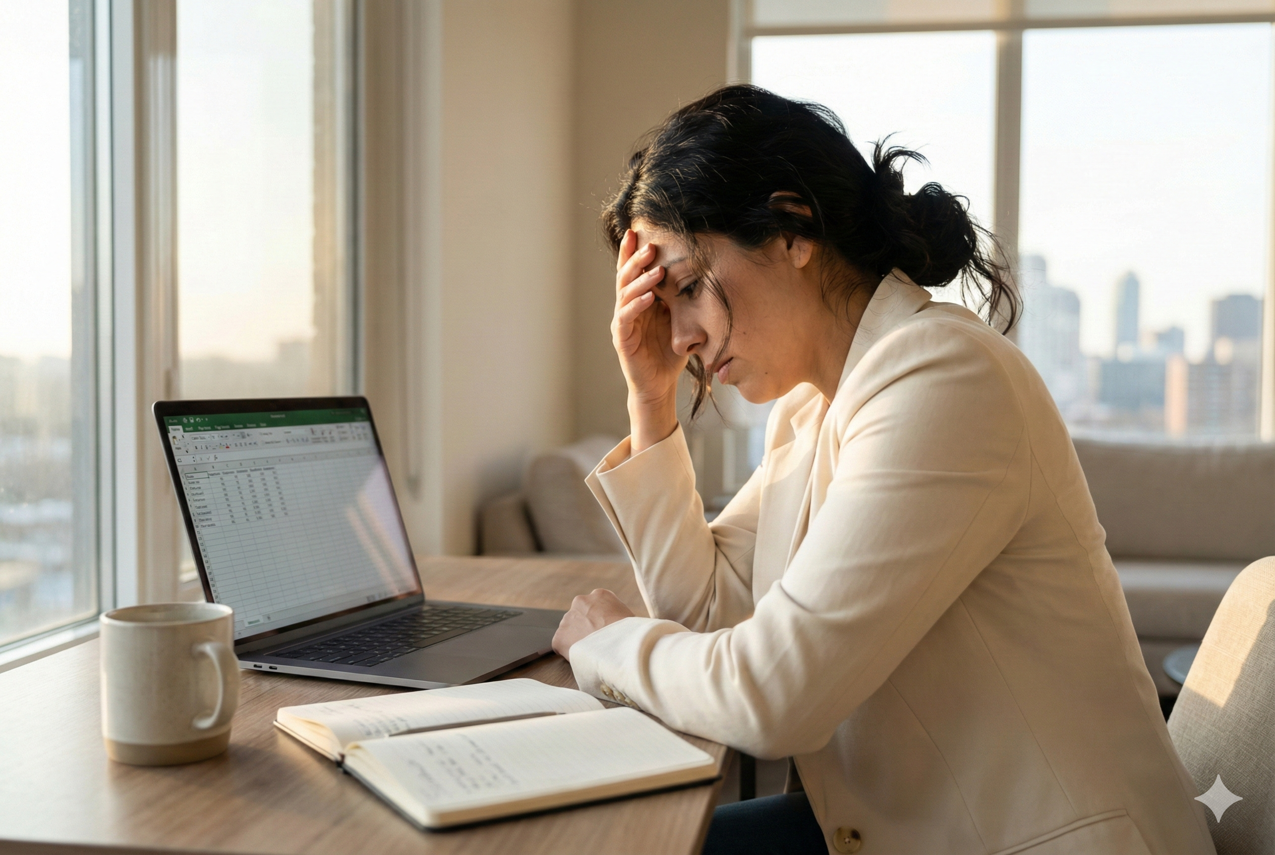 Mujer profesional exhausta emocionalmente